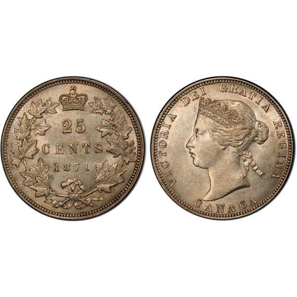 1871 25¢ Rare Obv. 1 SBE-1b PCGS/ICCS Choice Mint State-62. Brilliant and lustrous. This is the firs