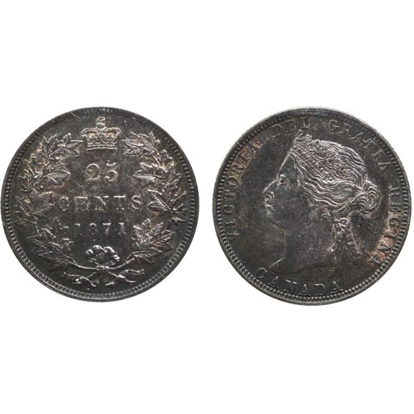 1871 25¢ "Obv.1" ICCS Choice Extra Fine-45, Lightly toned.  Scarce obverse type.