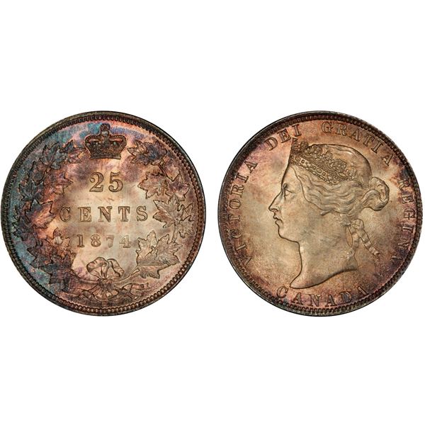 1874H 25¢ PCGS Choice Mint State-63+.  A superior example, very attractive example.