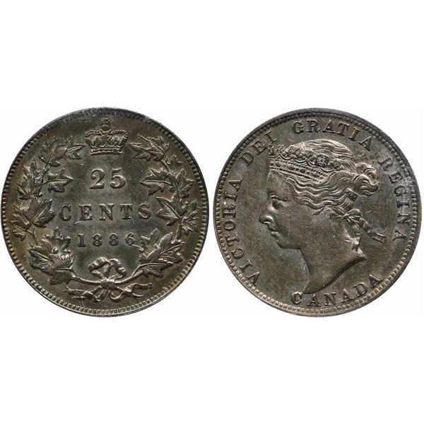 1886 25¢ Obv 5 ICCS Extra Fine-40.  A better date example with greyish tints.