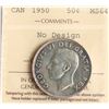 Image 2 : 1950 50¢ "No Design" ICCS Choice Mint State-64, Blast white example.