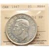 Image 2 : 1947 $1 "Maple Leaf-Double HP" ICCS Choice Mint State-64 Brilliant and lustrous.  A superior example