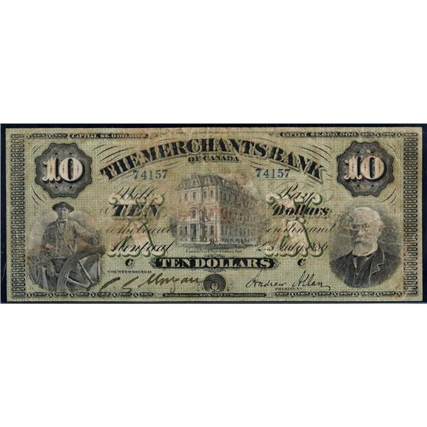 The Merchants Bank of Canada 1886 $10 74157 CH-460-12-04 Legacy Currency Grading Very Fine-20 with m