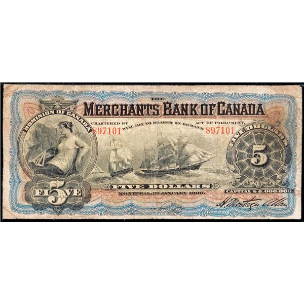 The Merchants Bank of Canada;  1900 $5 #897101 CH-460-14-04, PMG Choice Fine-15.