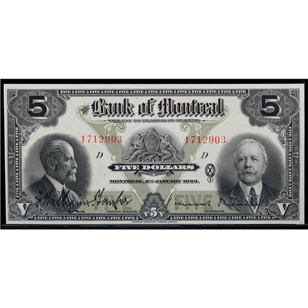 The Bank of Montreal 1923 $5 1712903 CH-505-56-02 Legacy Currency Grading Choice Uncirculated-64PPQ