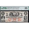 Image 2 : The Bank of Western Canada;  1859 $1 #75 CH-795-10-04. PMG Choice About Uncirculated-55.  Low Serial