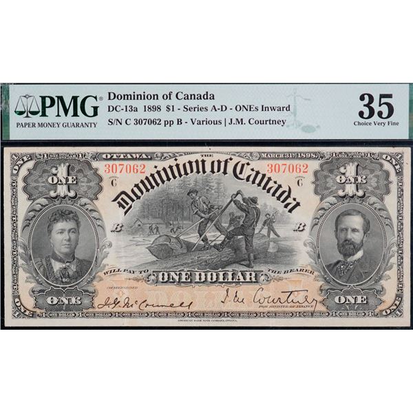 1898 $1 DC-13a #307062 PMG Choice Very Fine-35 minor rust, A bright example.