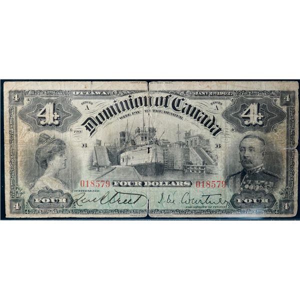 1902 $4 DC-17a #018579 Legacy Currency Grading Very Good-10 with some issues.