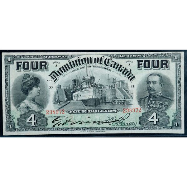 1902 $4 DC-17b #298972 Unigrade Choice Very Fine-30.  A bright and attractive example.