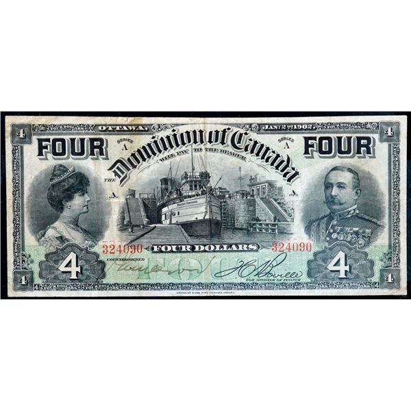 1902 $4 DC-17b #324090 BCS Choice Very Fine-25 A bright and clean example.  Very nice and desirable 