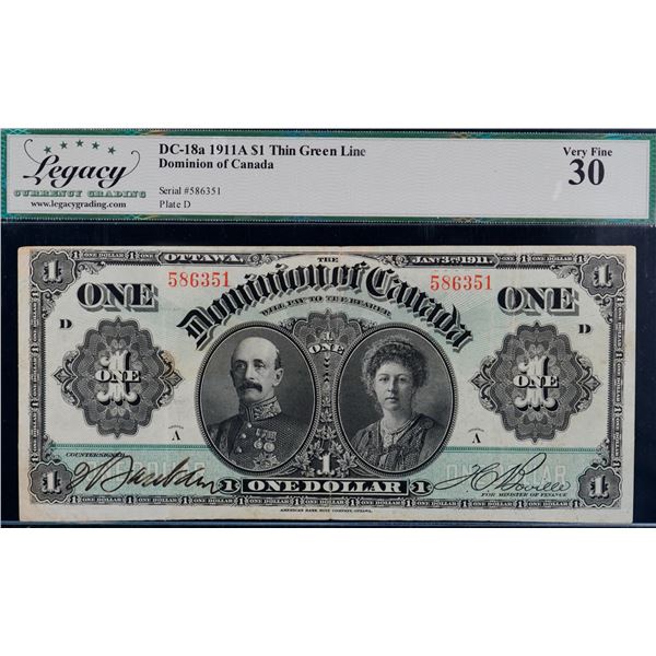 1911 $1 DC-18a  #586351 Series "A" Legacy Currency Grading Choice Very Fine-30