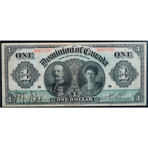 1911 $1 DC-18c #906759H BCS Choice Very Fine-25 with issues.