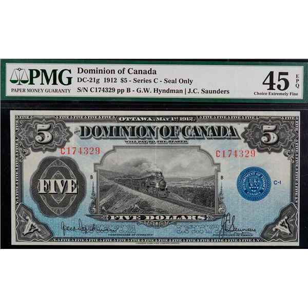 1912 $5 DC-21g #C174329 PMG Choice Extra Fine-45EPQ.  Another bright and flashy example.