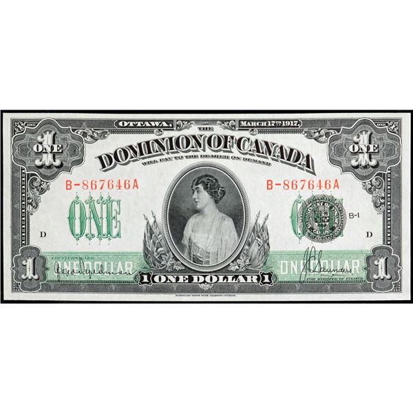 1917 $1 DC-23c B-867646A PMG Choice Uncirculated-64.  Great eye appeal with vibrant colours.  A brig