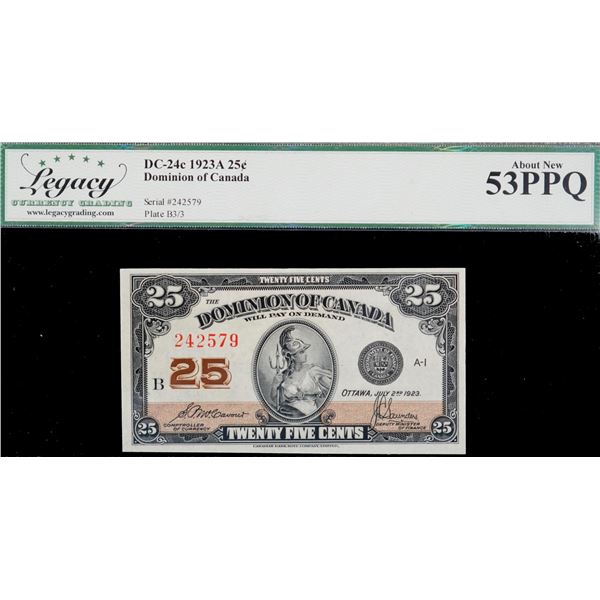 1923 25¢ "Shinplaster" DC-24c Legacy Currency Grading Choice About Uncirculated-53PPQ.  A bright exa