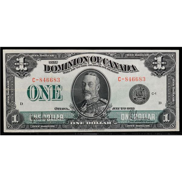 1923 $1 DC-25a #C-846683 CCCS Choice Very Fine-30, Scarce Hyndman-Saunders signatures.