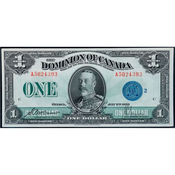 1923 $1 DC-25h #A5024393 Unigrade Choice About Uncirculated-58.  A bright example with nice colours.