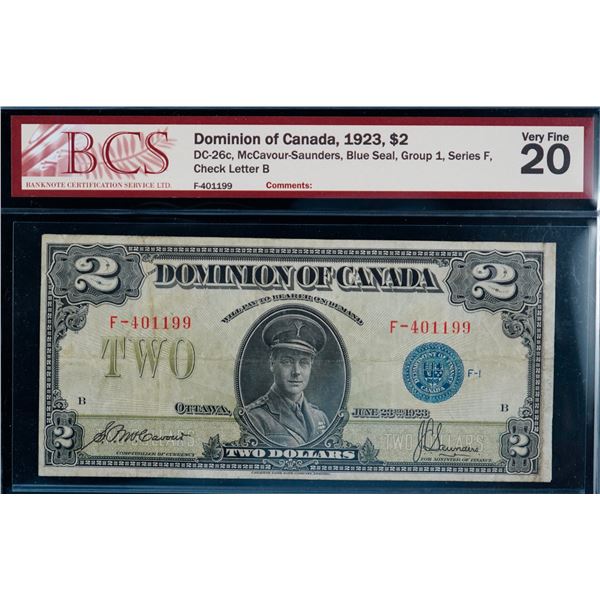 1923 $2 DC-26c #F-401199 BCS Very Fine-20