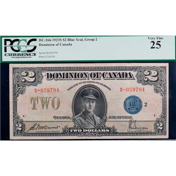 1923 $2 DC-26h #S-059794 PCGS Choice Very Fine-25 "Blues seal"