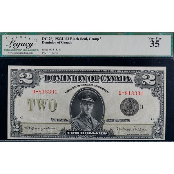 1923 $2 DC-26j #U-818331 Legacy Cuurency Grading Choice Very Fine-35.