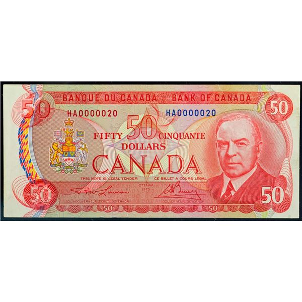 Low Number; 1975 $50 BC-51a #HA0000020 WMG Gem Uncirculated-65