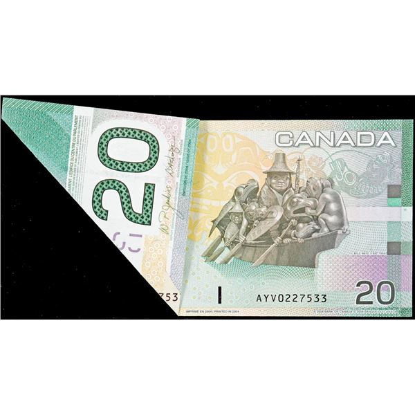 Error; 2004 $20 BC-64a AYV0227533 "Spectacular Folding Error w/Misplaced Serial Number & Serial Numb