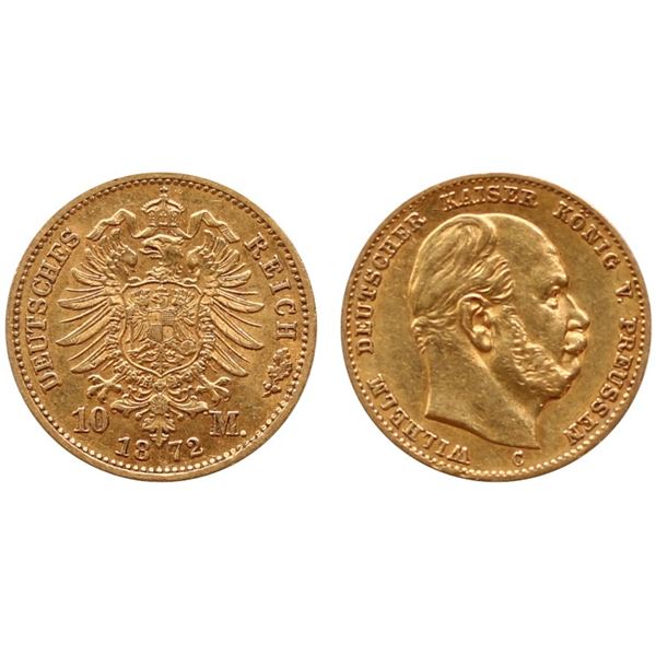 Germany; 1872 10 Marks "Wilhelm" @KM1232 VF or better.