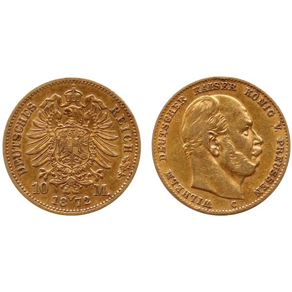 Germany; 1872 10 Marks "Wilhelm" @KM1232 VF or better.