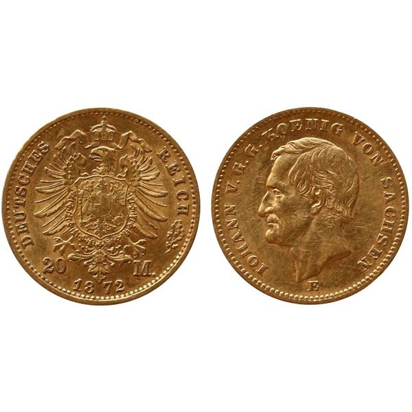 Germany; 1872 20 Marks "Johann" @KM501 VF or better.