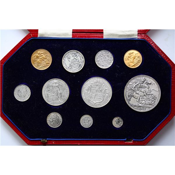 Great Britain 1902 11-Coin Specimen Set Including Gold In Original Case