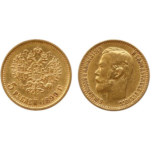 Russia; 1899 5 Rubles "Tsar Nicolas II" #Y62, VF or better