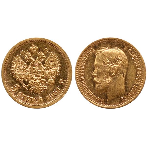 Russia; 1901 5 Rubles "Tsar Nicolas II" #Y62, VF or better