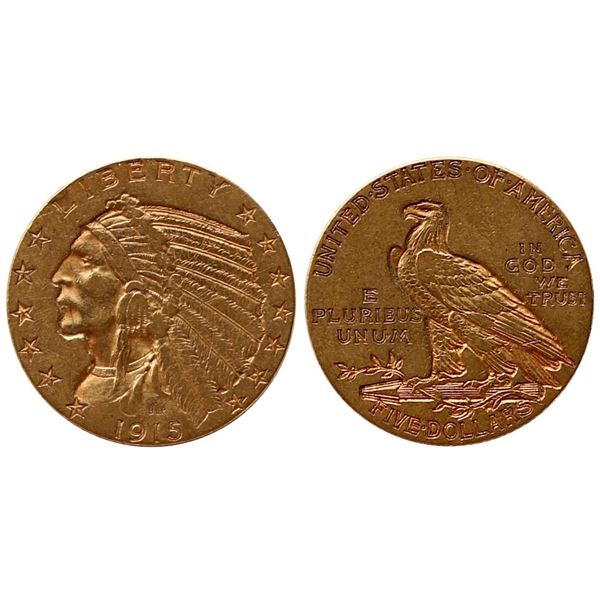 USA; 1915 $5 Gold VF or better.