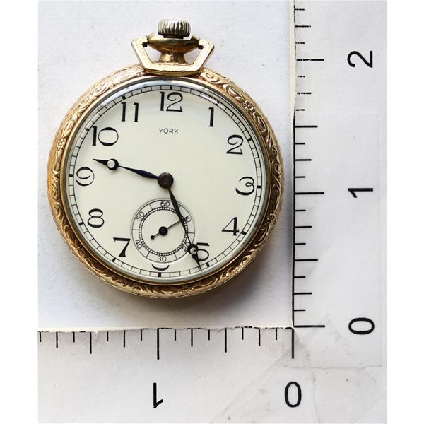 Vintage Pocket Watch; "YORK" Open Face Pocket Watch 15 Jewels