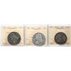 Image 1 : USA; 1827 50¢ "Square Base 2", 1833, 1853-O, G6 to F12.  Lot of 3 ICCS coins.