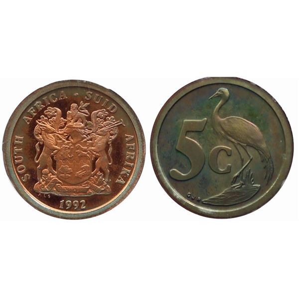 South Africa;  1992 5¢ PCGS PR66RB