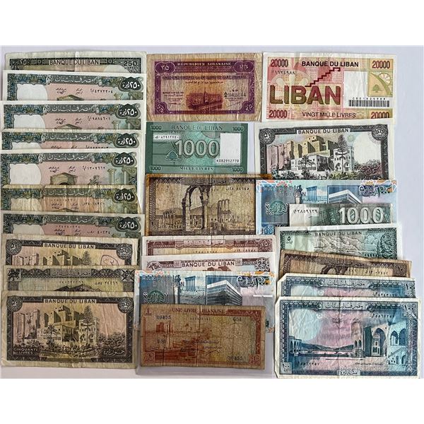 World Banknotes; 90+ Mostly from Lebanon, also including Soviet Union, Egypt, HongKong, Syria,Viet N