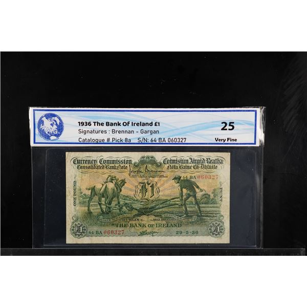 The Bank of Ireland 1936 1£ #BA060327 Pick: 8a WMG VF25