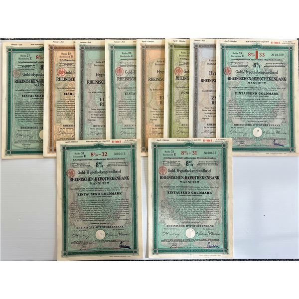 Stocks & Bonds;  German Hypotheken-Pfandbirief lot of 10 various Mortgage Lending Bonds.