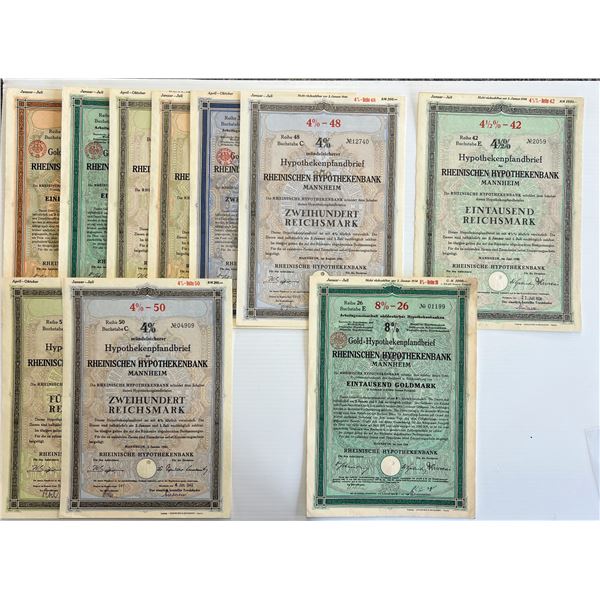 Stocks & Bonds;  German Hypotheken-Pfandbirief lot of 10 various Mortgage Lending Bonds.