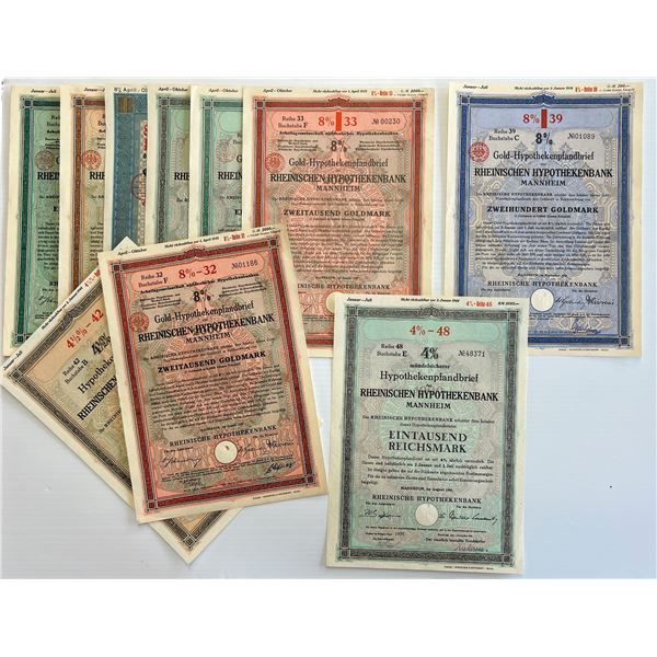 Stocks & Bonds;  German Hypotheken-Pfandbirief lot of 10 various Mortgage Lending Bonds.