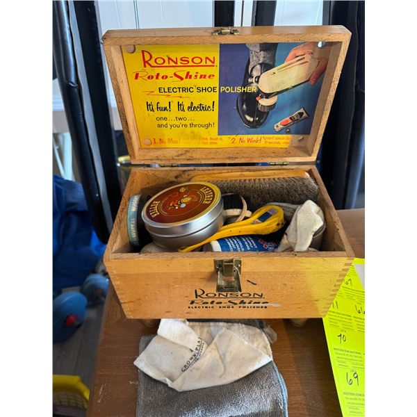 Ronson shoeshine box and contents