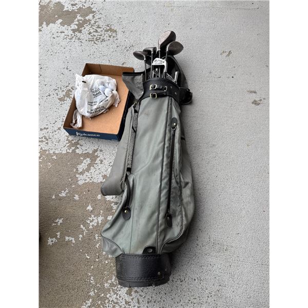 Golf clubs, bag, and balls
