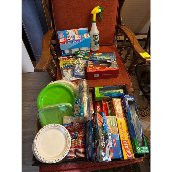 Cleaning supplies and kitchen items