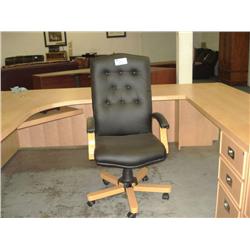 Maple Framed Black Leather Highback Gaslift Chair
