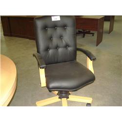 Maple Framed Black Leather Midback Gaslift Chair