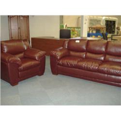 Burgundy Leather Sofa & Chair Set