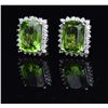Image 2 : PAIR OF 14K WHITE GOLD PERIDOT & DIAMOND EARRINGS.