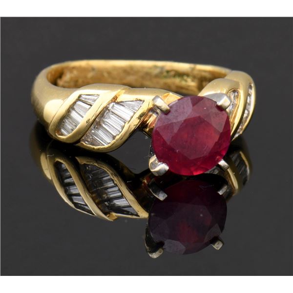 LADY'S 14K GOLD RUBY AND DIAMOND RING.