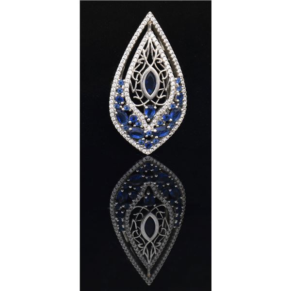 WHITE GOLD, SAPPHIRE AND DIAMOND RING.